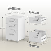 White 3 Drawer Office Filing Cabinet With Wood Effect Finish For Home Organisation