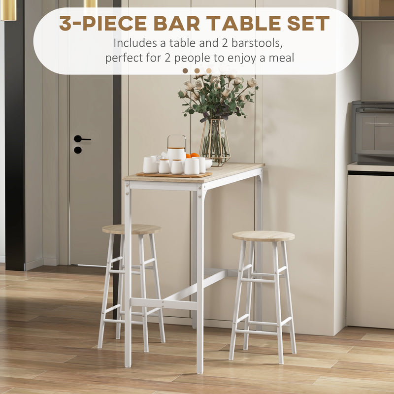 Bar Table Set for Small Kitchens or Flats with Stools and Oak Effect Top White