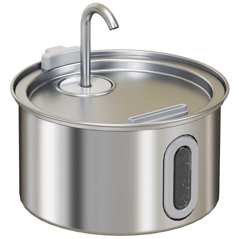 2.5L Stainless Steel Cat Water Fountain with Silent Pump and Water Level Window