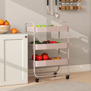 3 Tier Rolling Storage Trolley With Mesh Baskets For Kitchen Or Bathroom Use Light Pink
