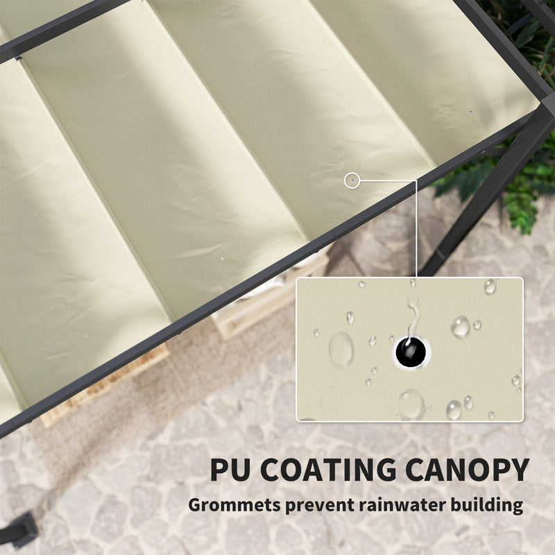 3 x 4m Aluminium Pergola with Retractable Canopy Grey Khaki by Outsunny