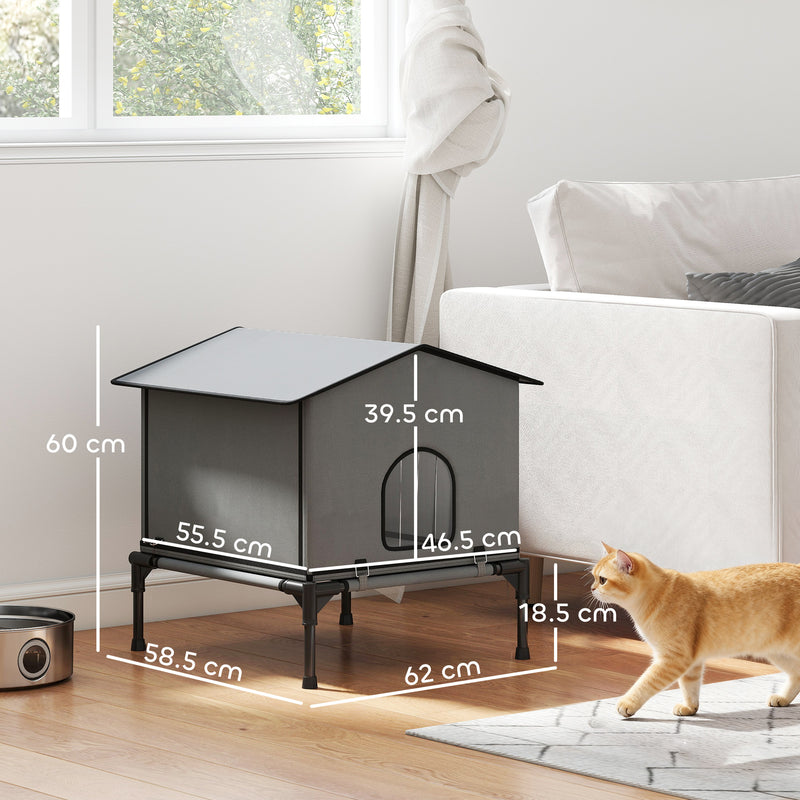 Waterproof Insulated Outdoor Cat House with Elevated Base for Feral Cats Grey AOSOM
