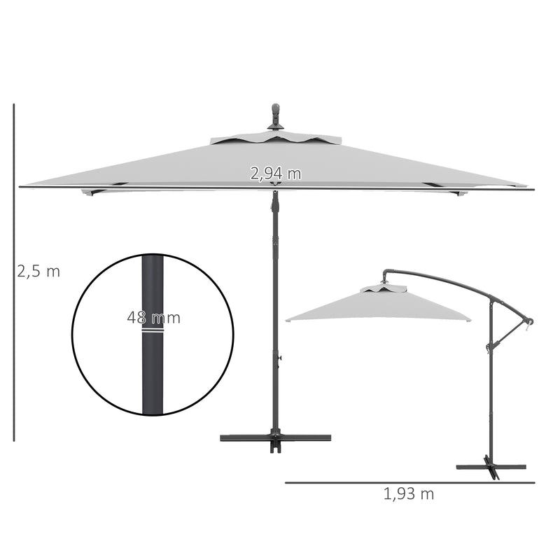 Light Grey 3m Cantilever Overhanging Parasol With Cross Base by Outsunny