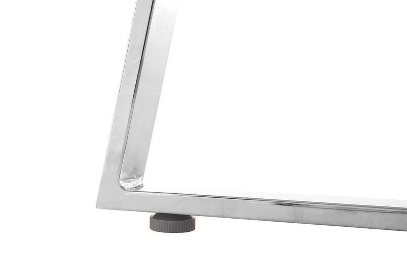 Close-up of the table leg join and silver finish detail