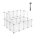 Assembled Songmics clear plastic pet playpen with panels and metal grid shelf