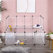 Songmics clear pet playpen in a pink room with a rabbit and hamster inside