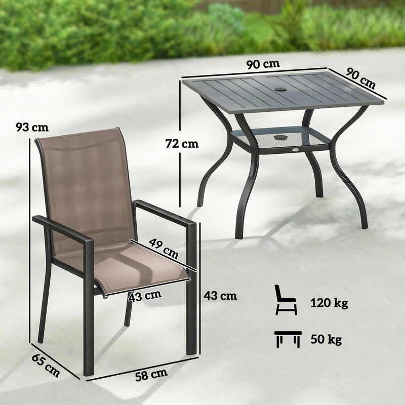 Garden Dining Set for 4 with Stackable Mesh Chairs and Square Table With Umbrella Hole Outsunny