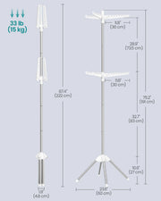 Dimensions diagram showing the rack folded at 4.8 x 222 cm and assembled at 60 x 60 x 191 cm