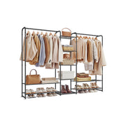 Songmics matt black open wardrobe with hanging rail and shelves, front view