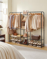 Open wardrobe shelf storage close-up detail