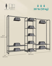 Open wardrobe dimensions diagram, 183 x 29 x 158.4 cm