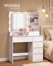 Vasagle cloud white dressing table with LED mirror styled in a bedroom setting
