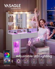 Vasagle branded graphic showing app-controlled RGB lighting features including music sync and dimming