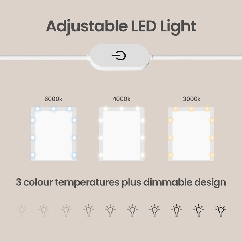 Diagram of the dressing table's LED mirror switch showing 3 adjustable colour temperatures