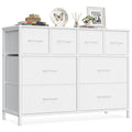 Cloud white fabric chest of 8 drawers with steel frame, shown straight on with decor on top