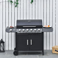 6 Burner Gas BBQ Grill with Side Burner - Thermometer and Storage Shelf for Outdoor Cooking Grey Outsunny
