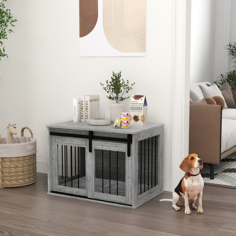 Large Dog Crate Furniture with Removable Cushion Doubles as Side Table Grey