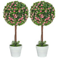 Set of 2 Artificial Topiary Trees with Pink Rose Flowers 60cm for Indoor Outdoor Decor by HOMCOM