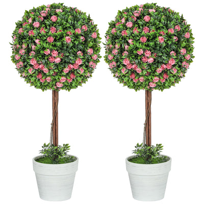 Set of 2 Artificial Topiary Trees with Pink Rose Flowers 60cm for Indoor Outdoor Decor by HOMCOM