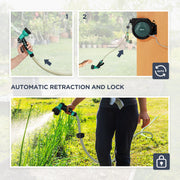 Wall Mounted 30m Retractable Garden Hose Reel With Auto Rewind and Spray Nozzle Green Outsunny