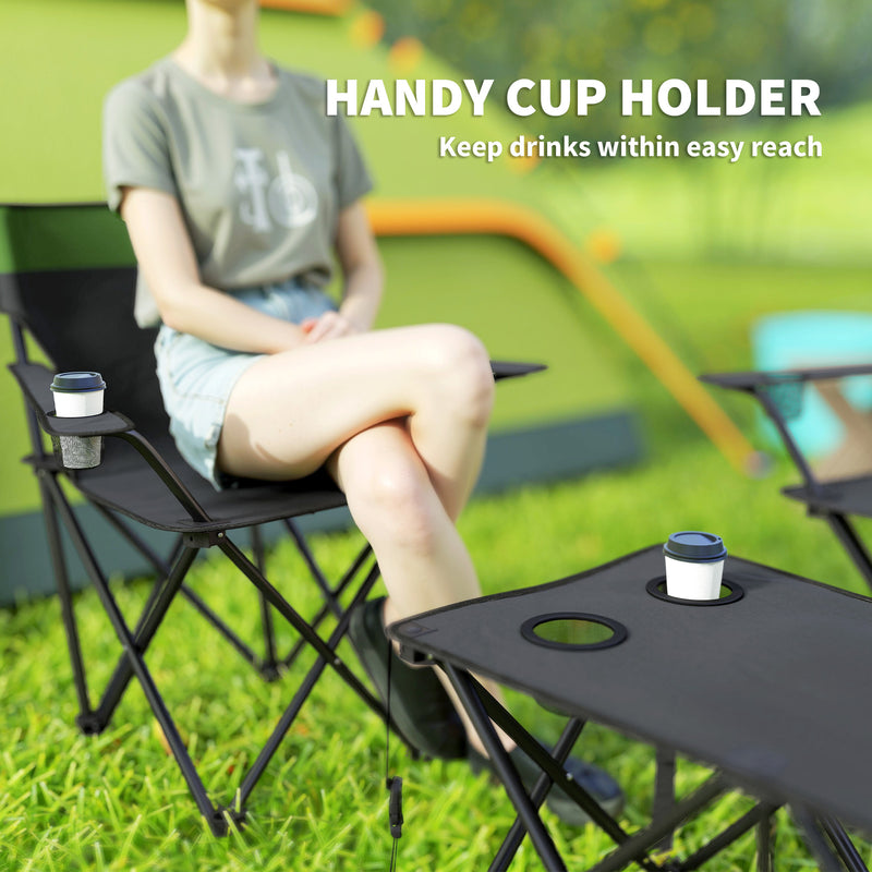 Foldable Camping Table and Chairs Set for 4 with Cup Holders and Carry Bag Olive Green