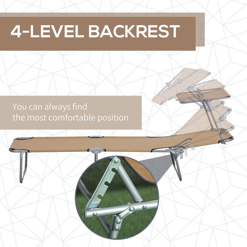 Brown Sun Lounger with Adjustable Face Canopy for Garden and Patio by Outsunny