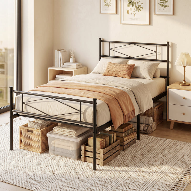 Black Metal Frame For Single Mattress, Headboard, Footboard, 21 Stone Weight Capacity