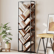10 Shelf Industrial Bookcase With Metal Frame For Home Office Or Living Room Black Brown