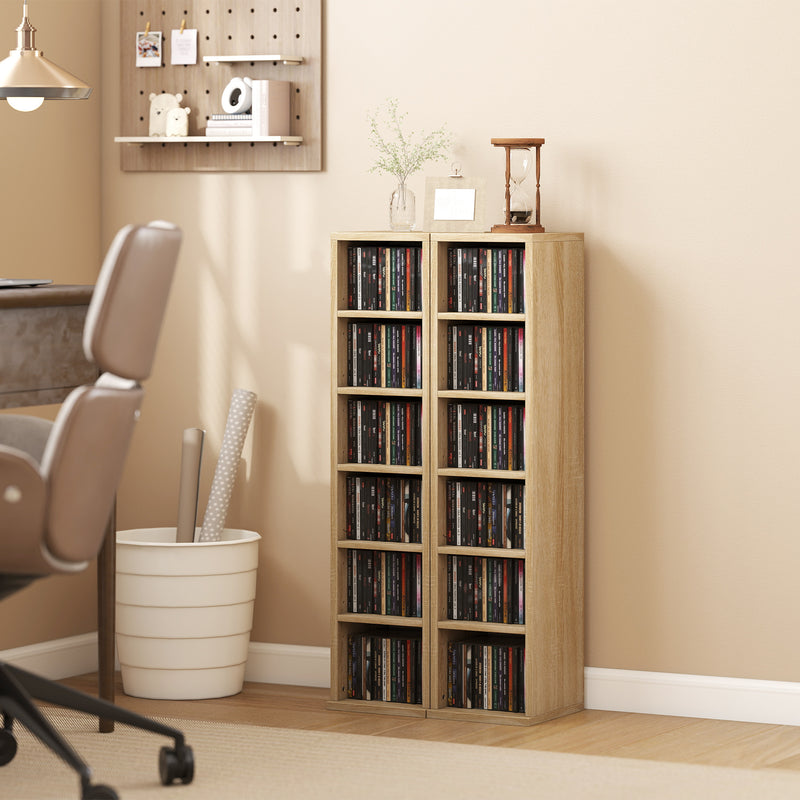 CD and Media Storage Shelves Set of 2 with Adjustable Compartments Oak AOSOM
