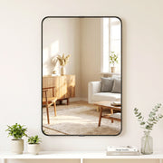 Wall Mirror with Shatter Resistant Tempered Glass and Rounded Corners for Safe Homes Black Homcom
