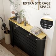Radiator Cover with Drawer for Hallway Safety and Storage Slim Slatted Black Wood Effect Homcom