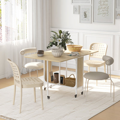 Extendable Six Seater Drop Leaf Dining Table Ideal for Family Meals Natural White