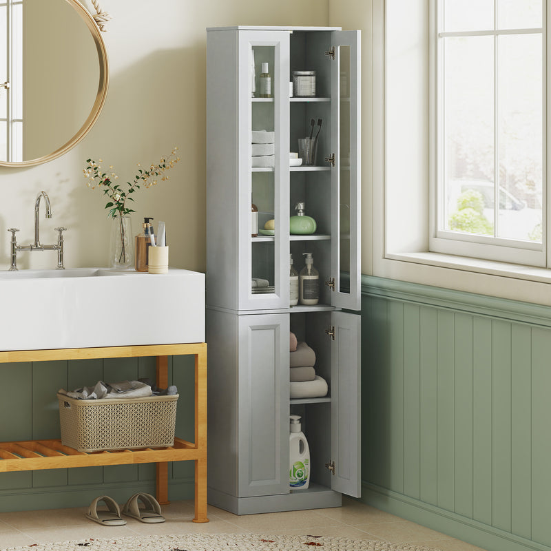 Slim Bathroom Floor Cabinet with Adjustable Shelves for Small Spaces Dusty Blue