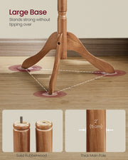 Close-up of the tripod base, threaded pole joint and 5 cm thick rubberwood pole