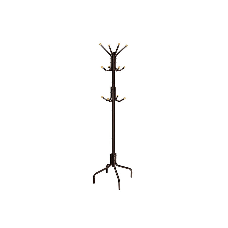Songmics brown coat stand with 12 hooks, full view on white background