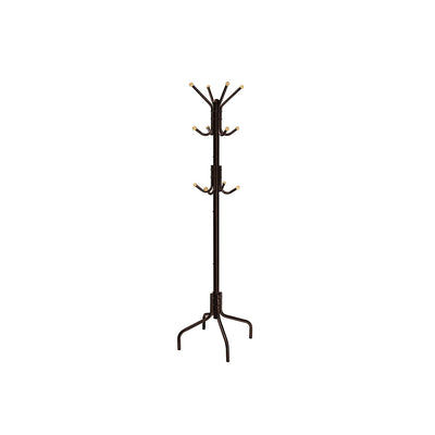 Songmics brown coat stand with 12 hooks, full view on white background