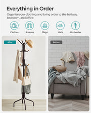 Before and after hallway declutter using the coat stand
