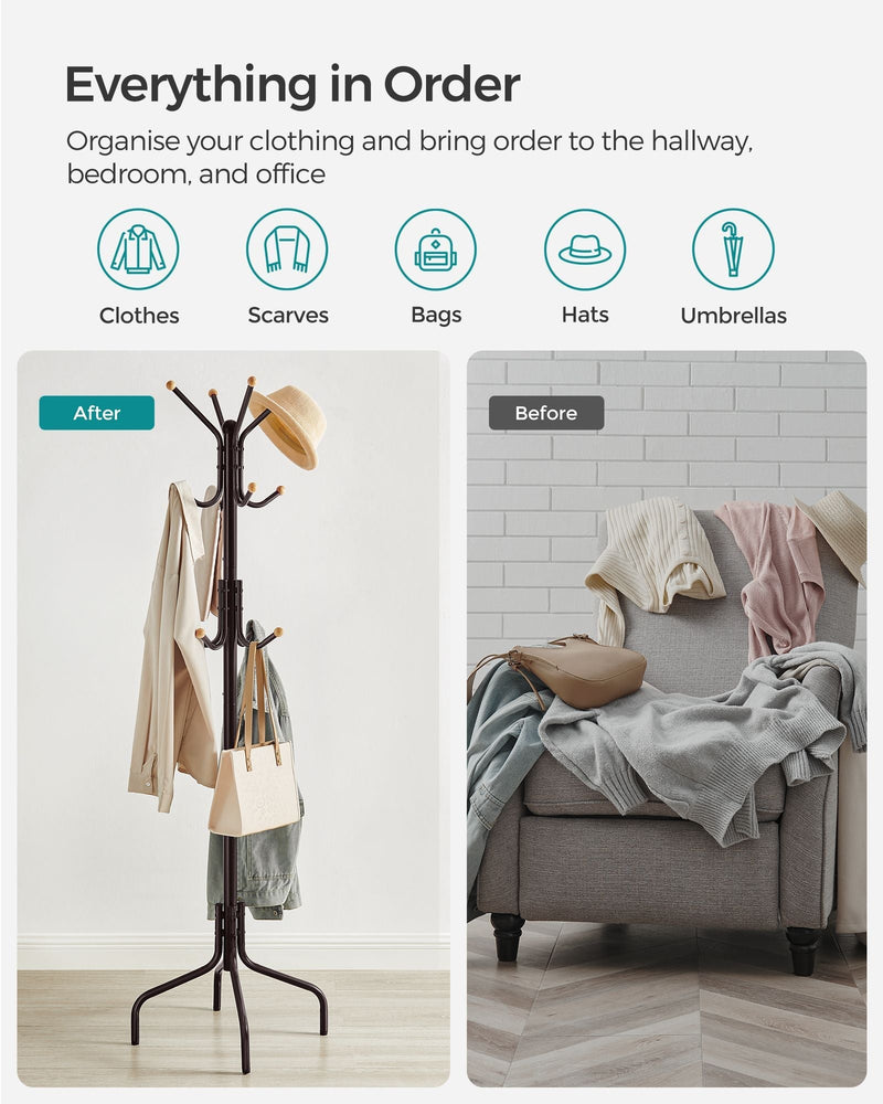 Before and after hallway declutter using the coat stand