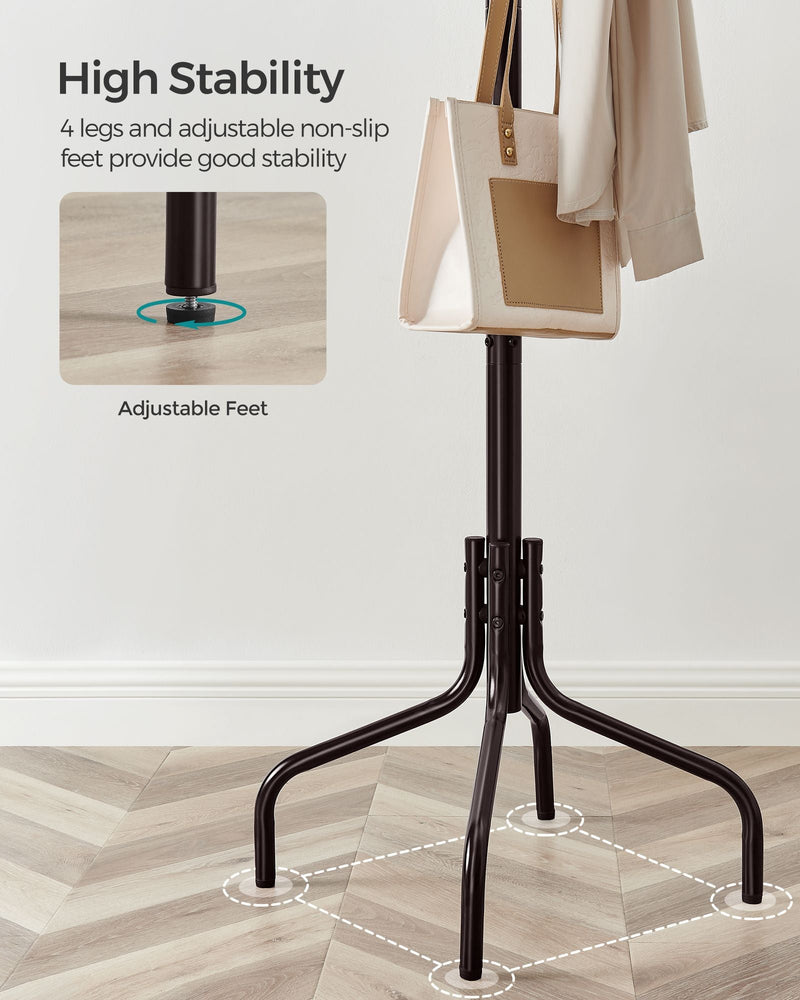 Coat stand base showing 4 legs with adjustable non-slip feet