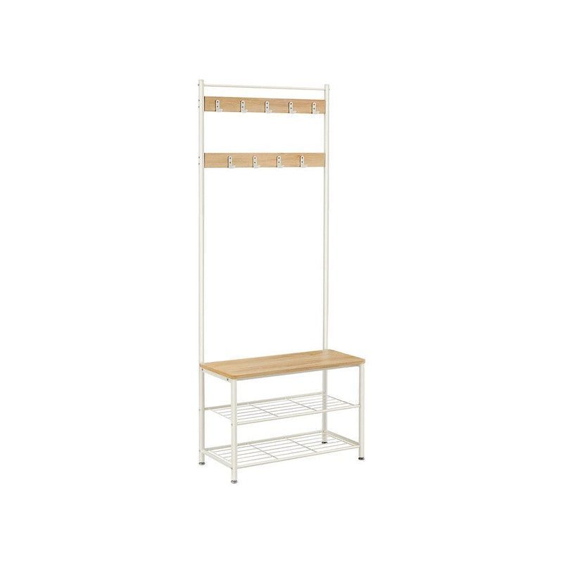 VASAGLE Coat and Shoe Rack, Oak/White