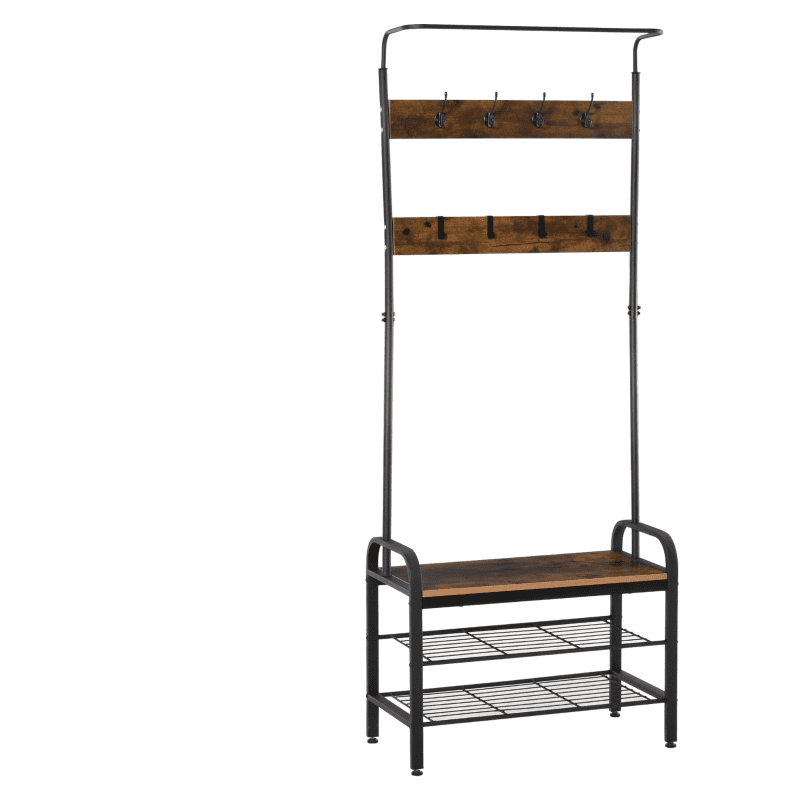 Industrial Coat Rack Shoe Cabinet Rustic Brown