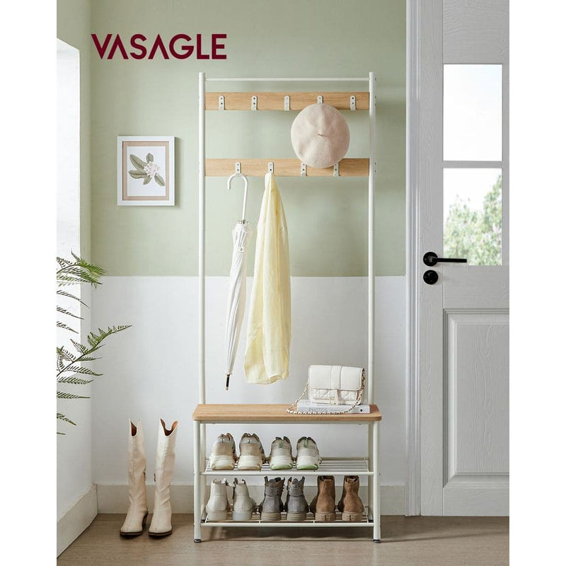 VASAGLE Coat and Shoe Rack, Oak/White
