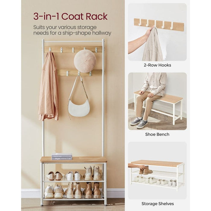 VASAGLE Coat Rack With Shoe Storage, Oak/White