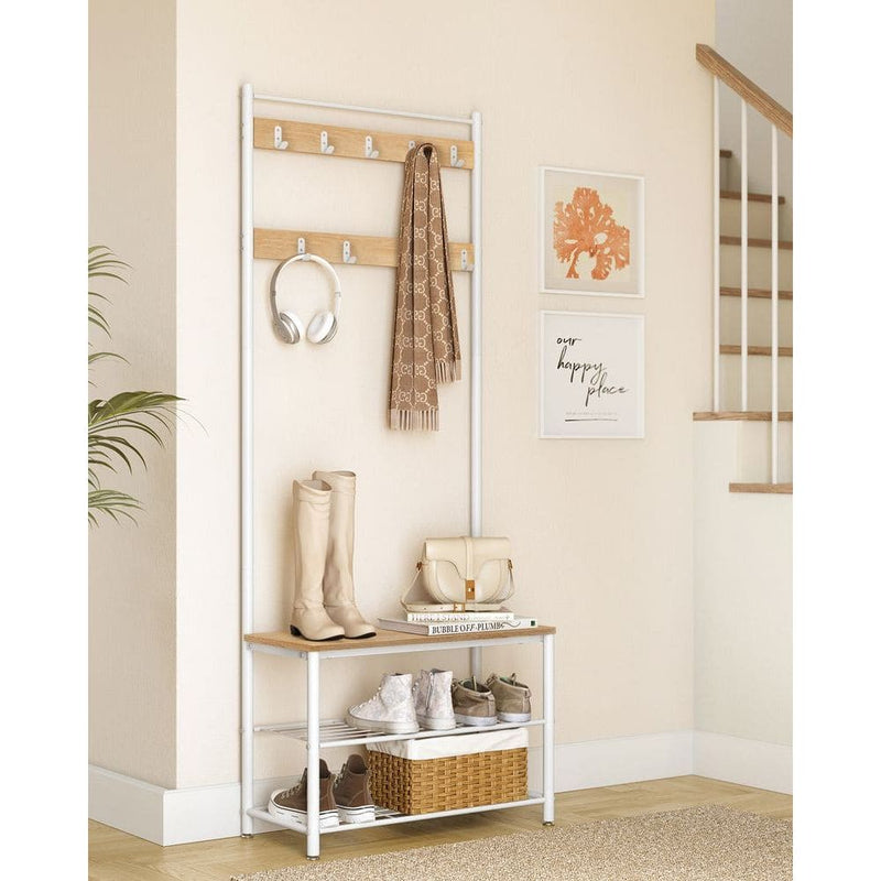 VASAGLE Coat and Shoe Rack, Oak/White