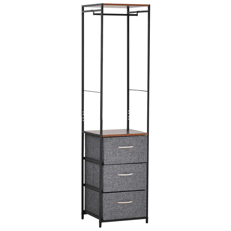 Steel Frame Chest of Drawers with Coat Rack, Black Brown