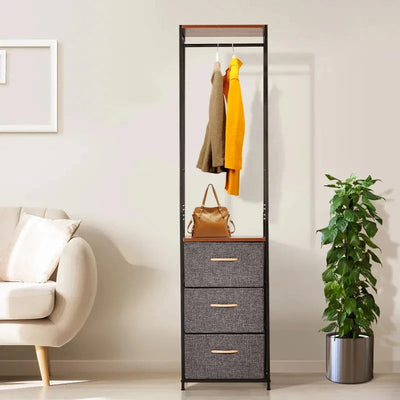 Steel Frame Chest of Drawers with Coat Rack, Black Brown Homcom