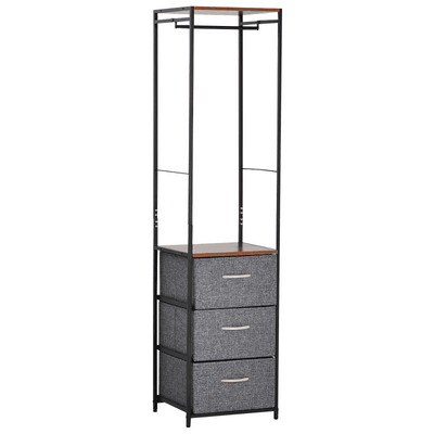Steel Frame Chest of Drawers with Coat Rack, Black Brown Homcom