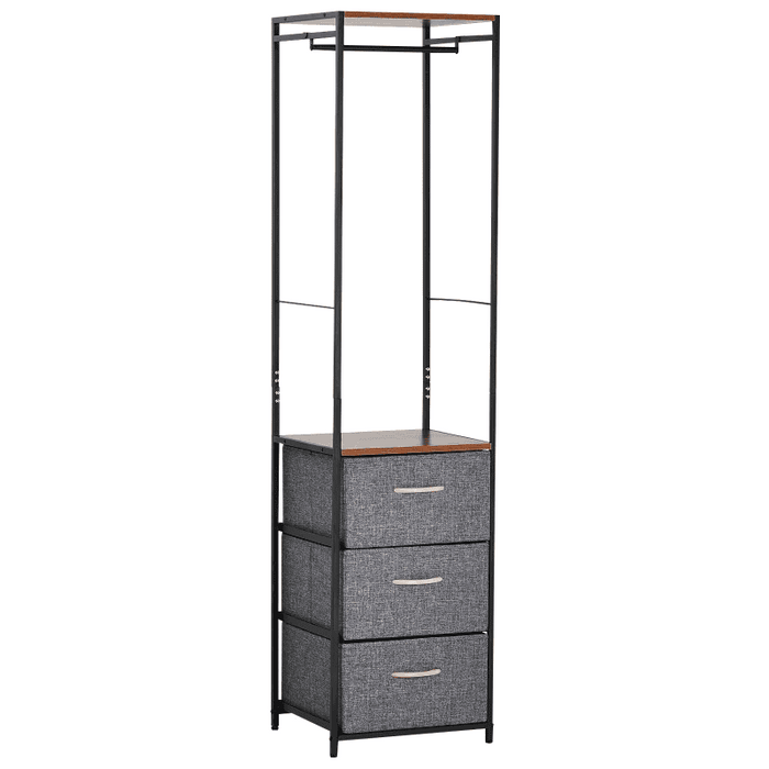 Steel Frame Chest of Drawers with Coat Rack, Black Brown