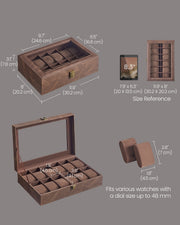 Watch box dimensions diagram showing 20.2 x 30.2 x 7.8cm size and slot measurements