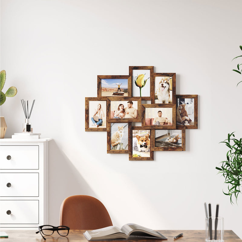 Collage photo frame on a study wall above a white desk and chair